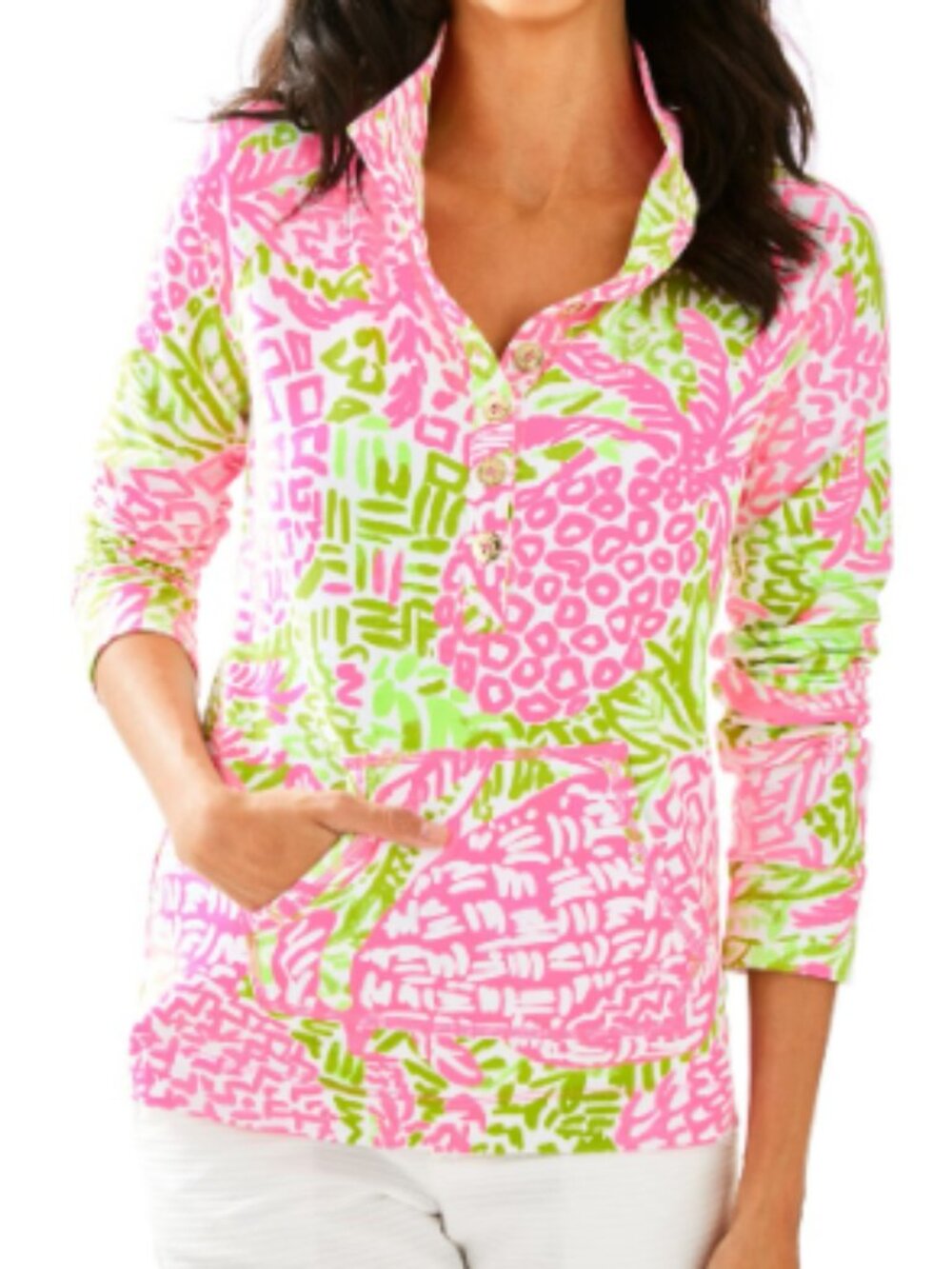 Lilly Pulitzer Captain Popover, 1/4-Button, Pink/Green Pineapple Print - Medium